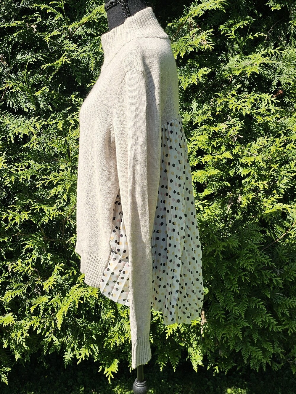 Anthropologie Moth Apres Fete Oatmeal Polka Dot Sweater Sz XL EUC - Picture 4 of 11